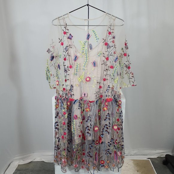Free People Sheer Garden Mini Dress Petal Size S - Picture 3 of 9